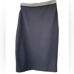 Ribbed Zara Y2K Pencil Skirt with Rhinestone and Beading Waistband Embellishment